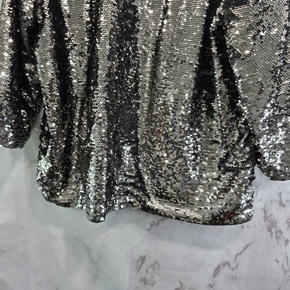 Volcom X Georgia May Jagger Shirt Womens Large All Over Sequin Silver Topper - Picture 7 of 11